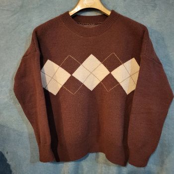 Pull  Vintage - Sans Marque - Marron & Crème  - Oversize