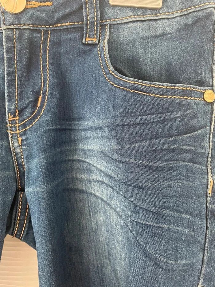 Pantacourt bermuda short long en simili jean bleu foncé avec poches - photo numéro 4