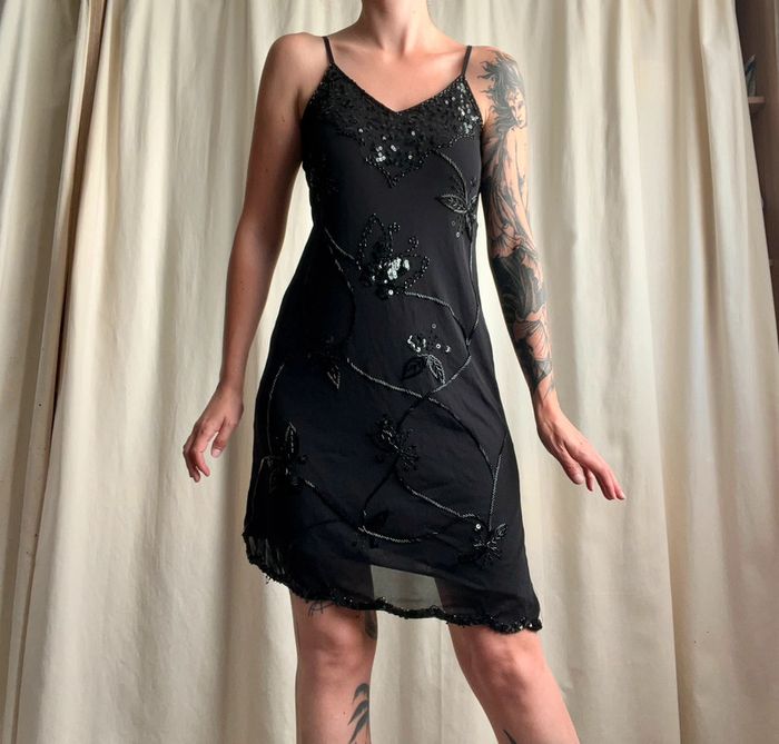 Robe midi perles sequins Goth Coquette vintage 90s - Taille M/L