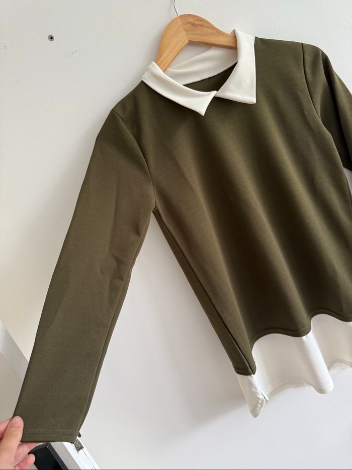 Blouse manches longues kaki blanc taille 36 S - photo numéro 4