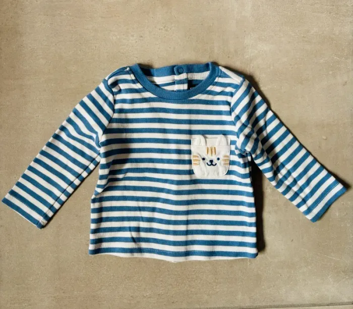 Magnifique t-shirt épais rayures motif chat bébé 6 mois Sergent Major neuf