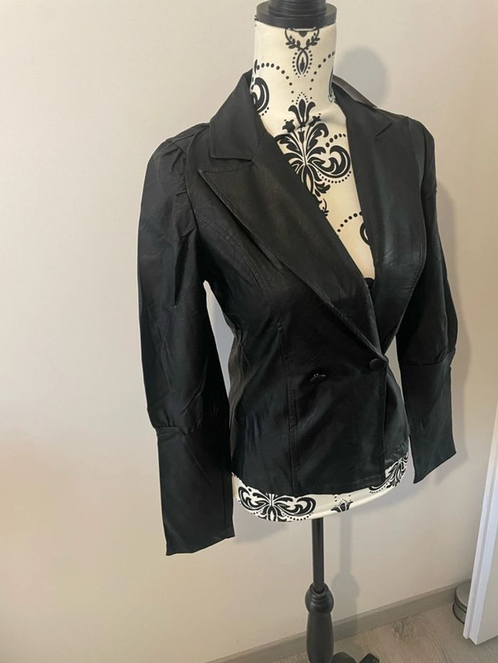 Veste blazer à manches longues noir en similicuir neuf Bellavie taille S - photo numéro 2