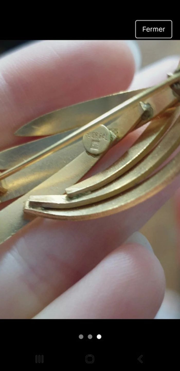 Sublissime broche cotée plaquée or vintage bijoutier Plorgal - photo numéro 3