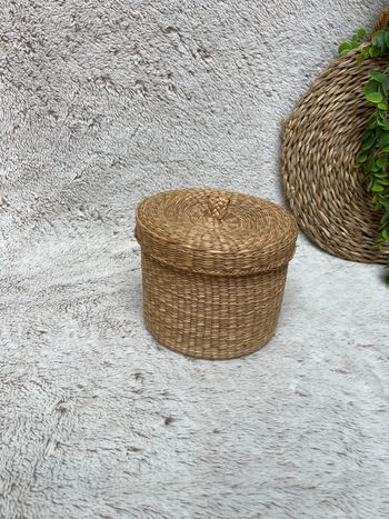 Boîte ronde en jonc de mer - Vintage 