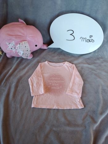 Tee shirt manches longues Fille 3 mois "love, happyness, kiss, smile" 100% coton Kiabi