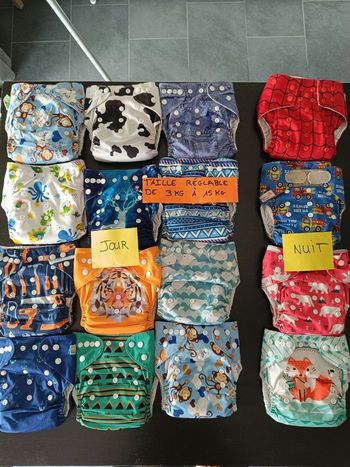 Lot de 16 Couches Lavables en Bon État – Marques Alvababy, Mumbest et Plus