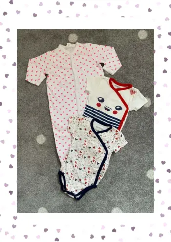 H&M Lot Pyjama Coeurs & Bodies Taille 6 mois/67 cm