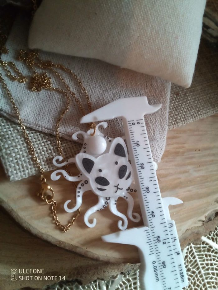 Collier chimère chat pieuvre et pierre de lune naturelle - photo numéro 3