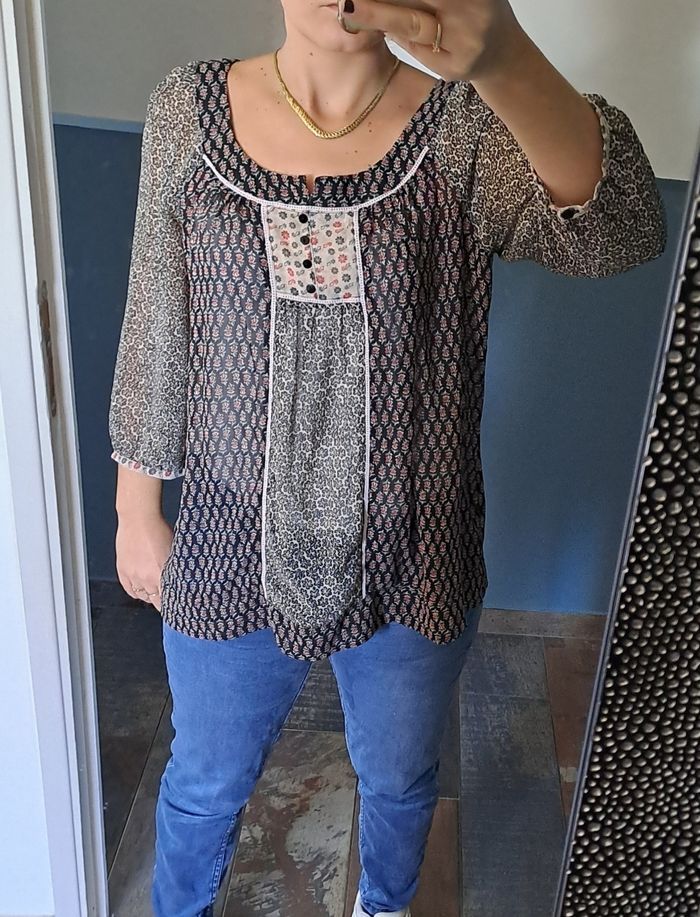 Blouse femmes marron imprimée taille S Promod - photo numéro 3