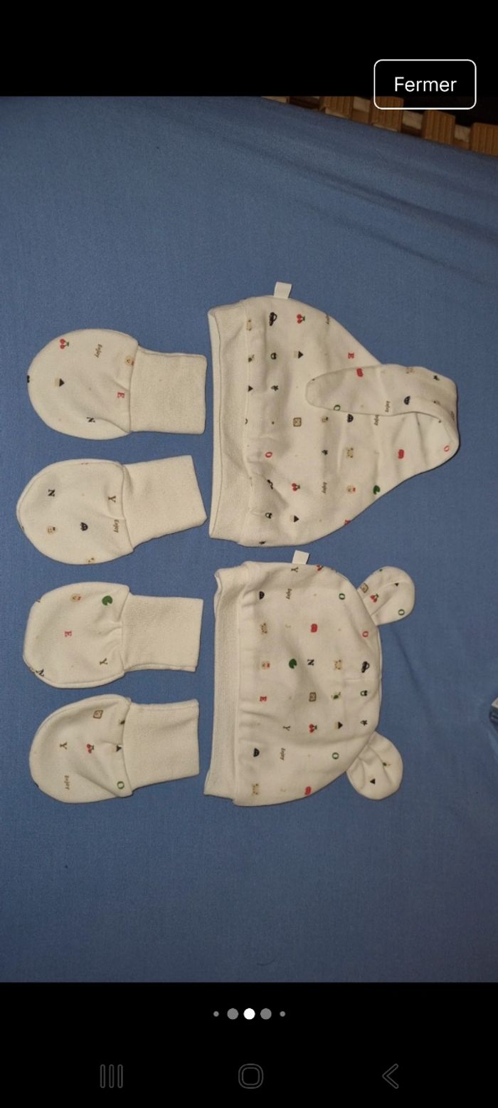 Lot bonnet + gants naissance mixte neuf - photo numéro 4