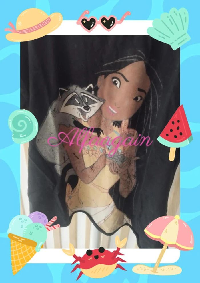 T-shirt noir Pocahontas Disney réserved 8ans neuf - photo numéro 7