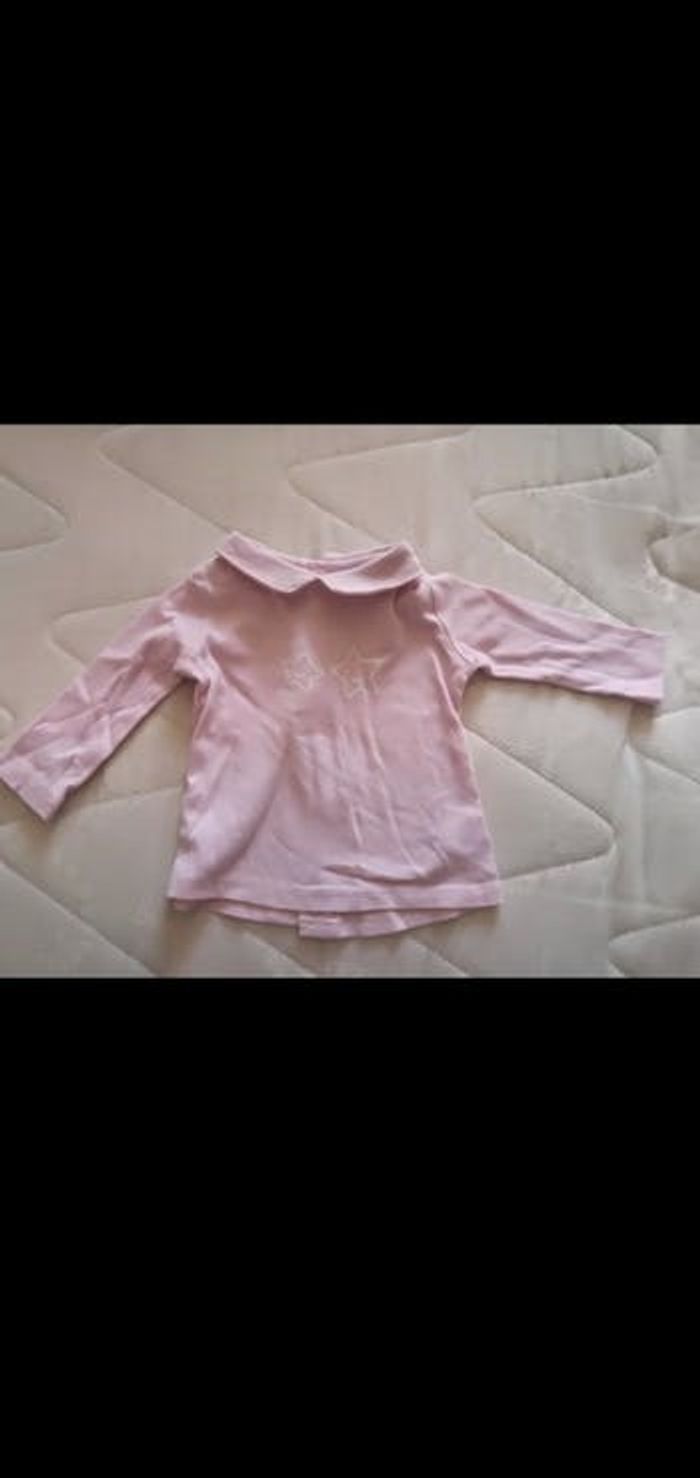 Tee shirt 1/3 mois manches longues col polo rose Tex