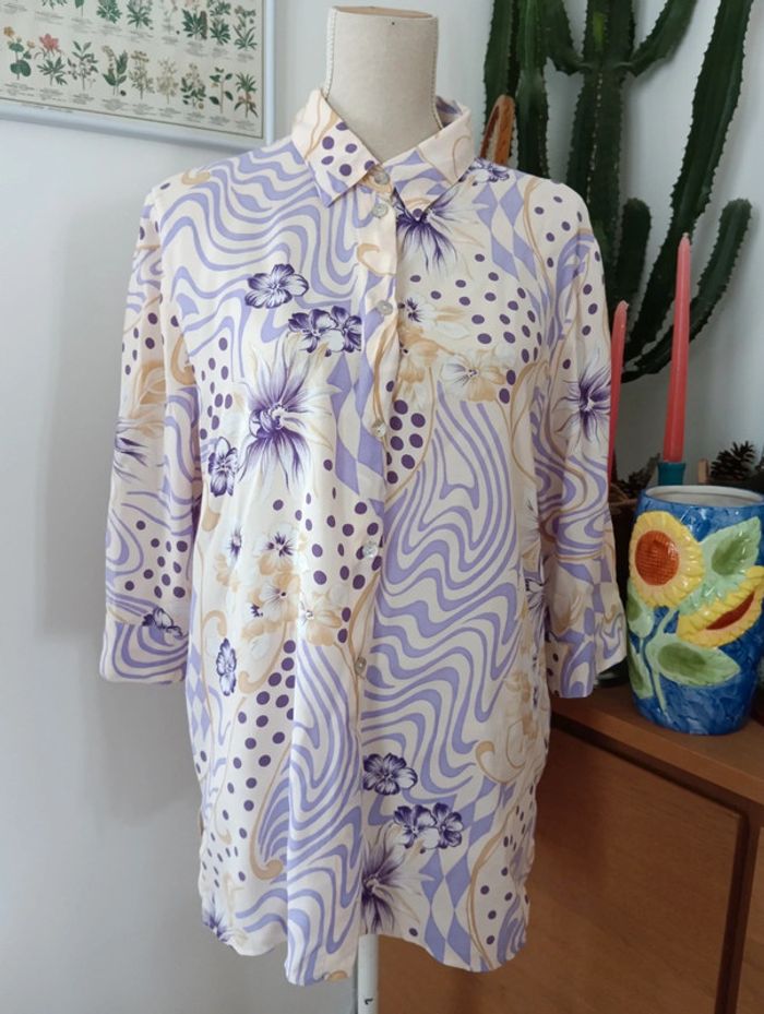 Chemise longue écrue et violette en viscose taille 42 - photo numéro 12