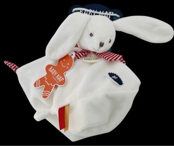 ❤️B5058 Doudou Plat Lapin Noël Mouchoir Blanc Rouge BABY NAT Babynat