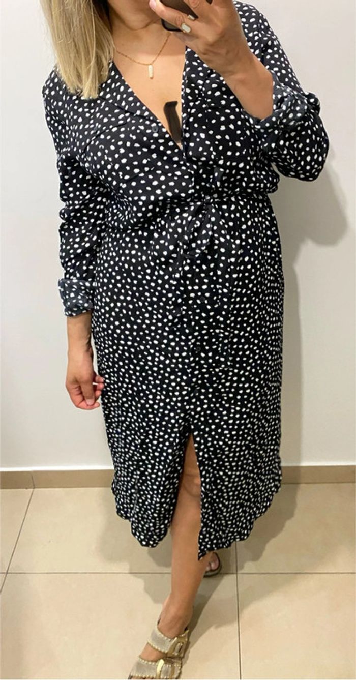 🖤 Robe chemise noire imprimé blancs – Pieces Taille M