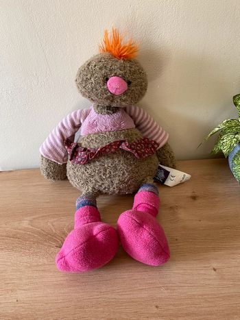 Doudou peluche pou poule beige rose Moulin roty