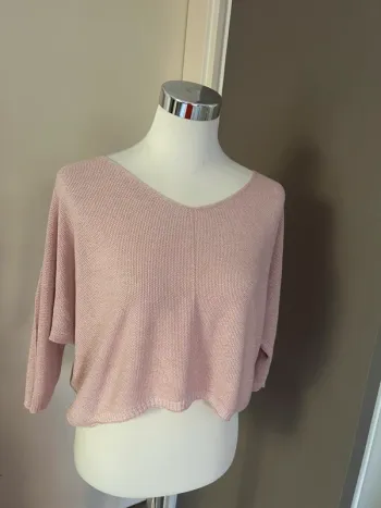 Sunny studio pull court rose irisé pailleté argenté