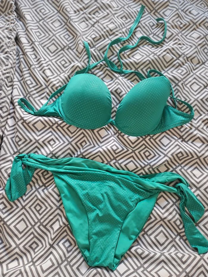 Ensemble bikini tezenis vert argenté