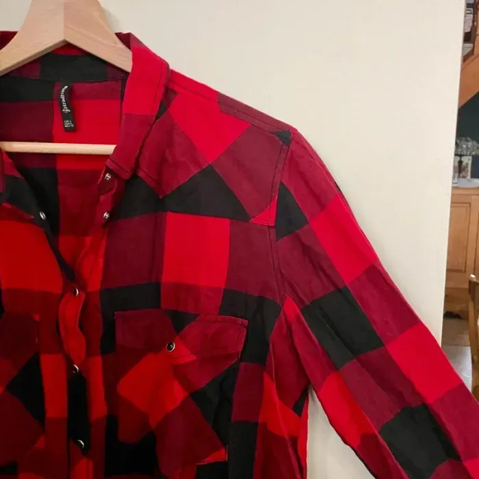 Chemise bûcheron à carreaux rouges et noirs Stradivarius L manches longues, 100% coton V V034 - photo numéro 4