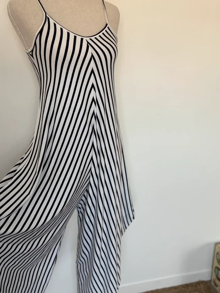 Combinaison salopette fluide rayures blanc pantalon été femme bretelles - photo numéro 7