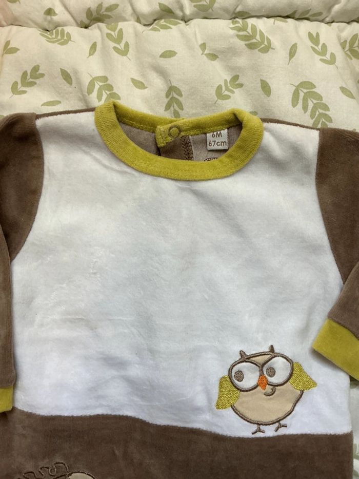 pyjama grenouillère en velours marron et blanc 6 mois trois kilos sept - photo numéro 5