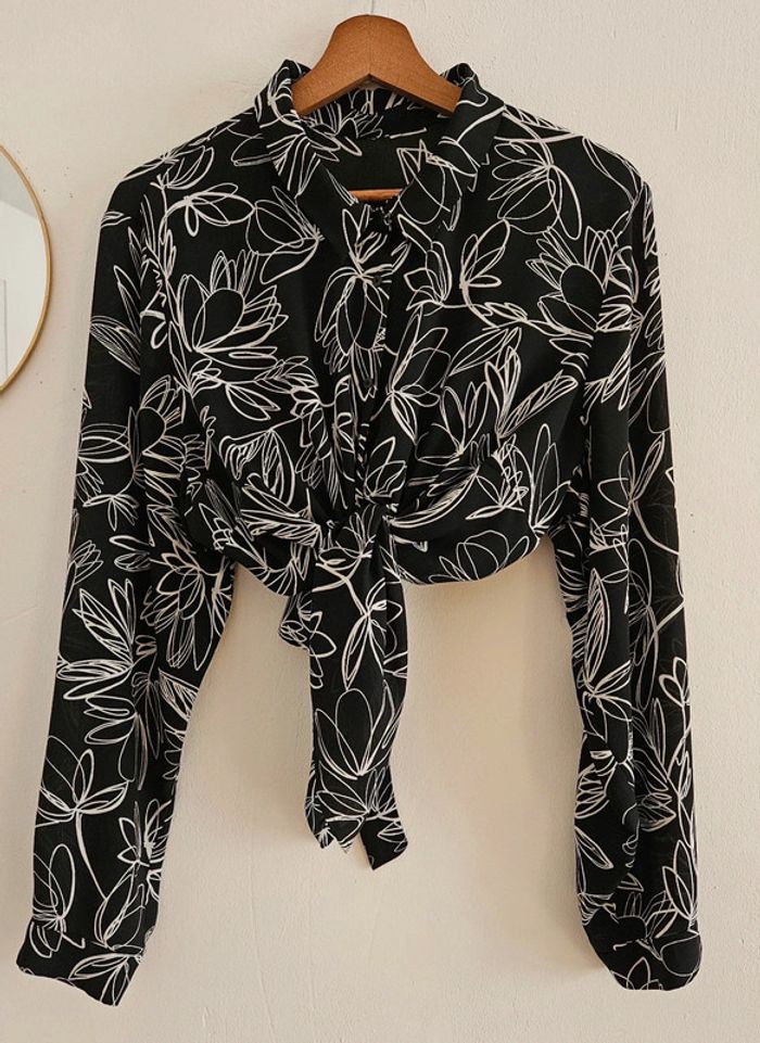 Chemisier fluide noir et blanc vintage