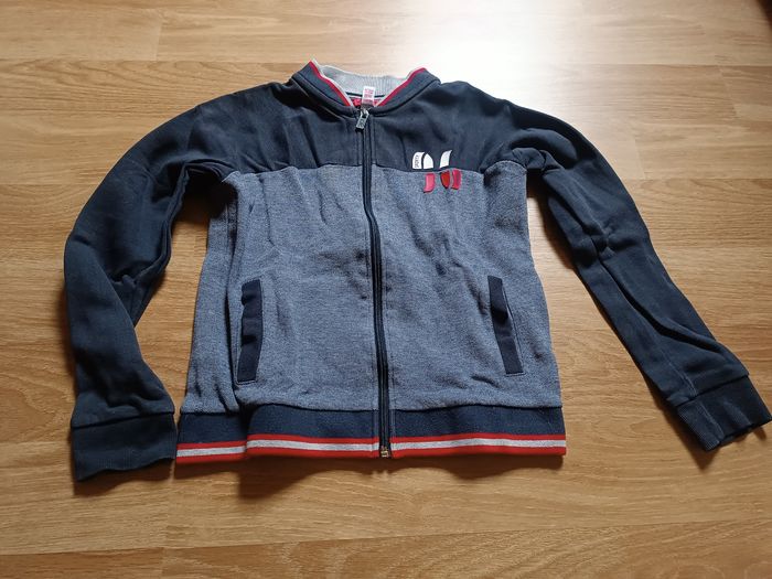 Sweat zippé bleu marine et chiné, Okaïdi, 10 ans