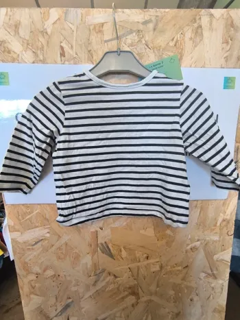 325416 tee-shirt ML blanc/marine rayé garçon 18 mois kiabi