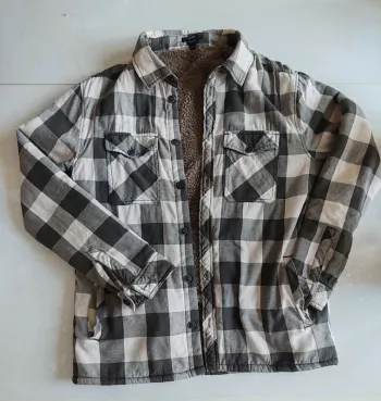Manteau/veste epaisse molletonnée a carreaux vichy gris blanc