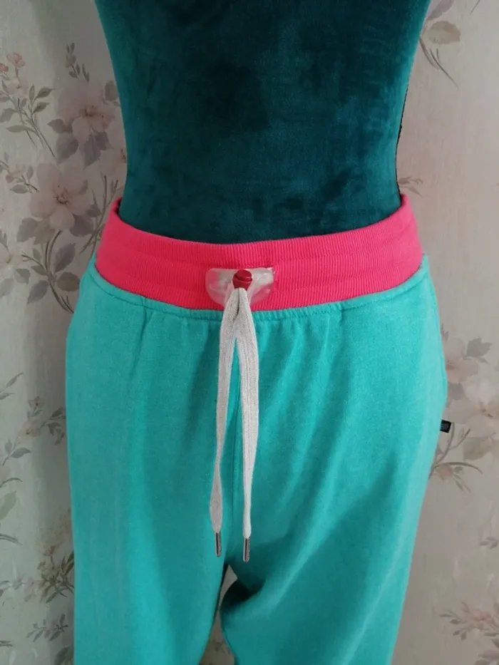 Pantalon jogging turquoise coupe loose avec détails corails poches / sweat pants / (16ans-S) - photo numéro 3
