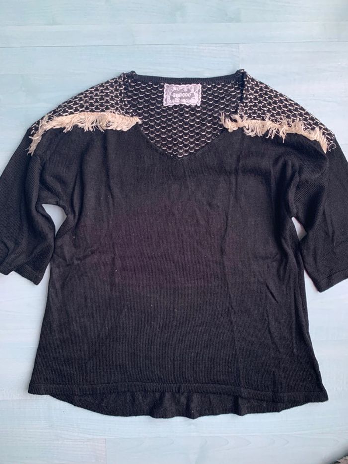 Pull noir et blanc avec franges Suncoo taille 2