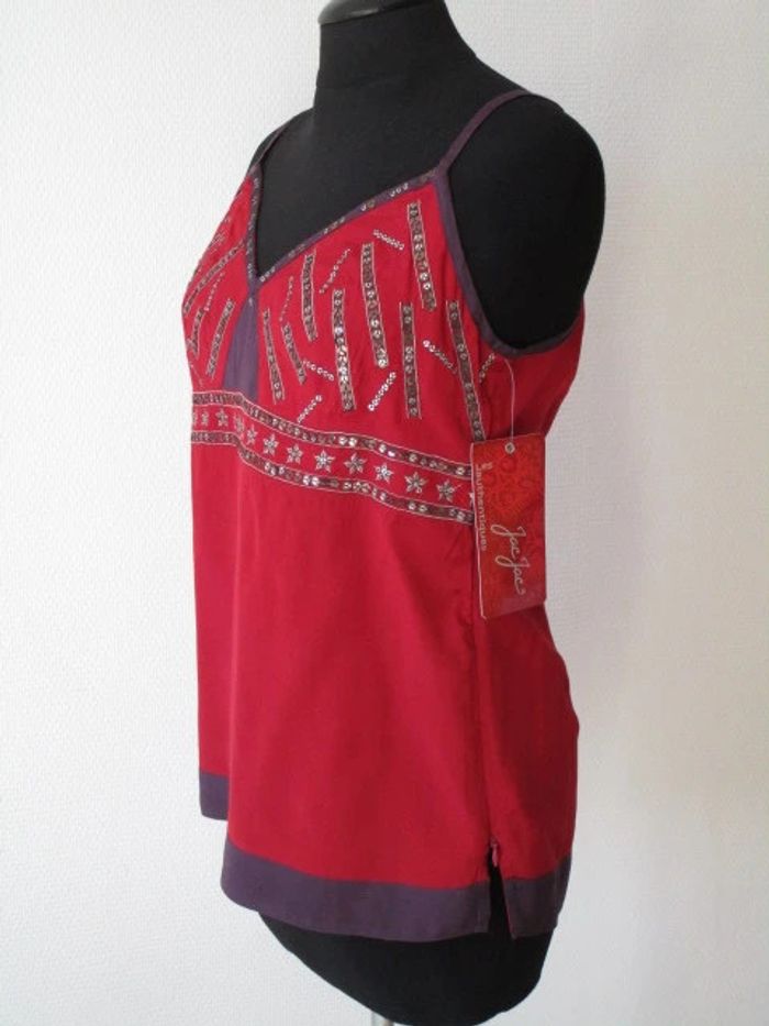 Top bretelles rouge/prune strass Jac Jac 38 NEUF - photo numéro 5