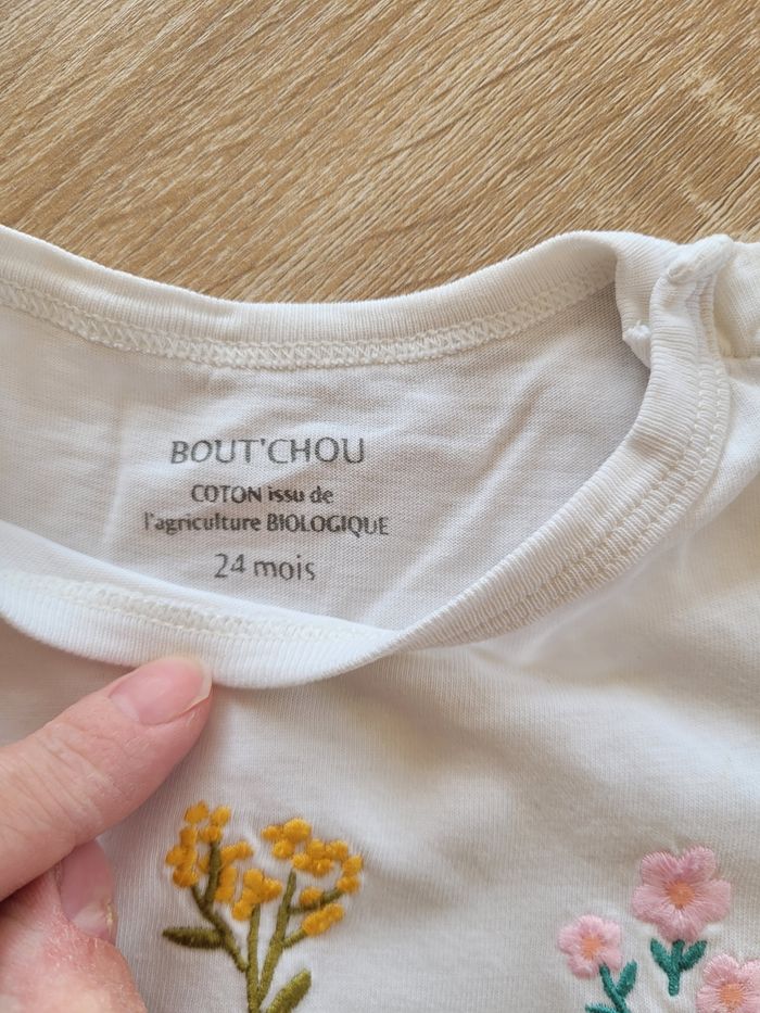 T-shirt blanc broderie fleurs bout'chou - photo numéro 3