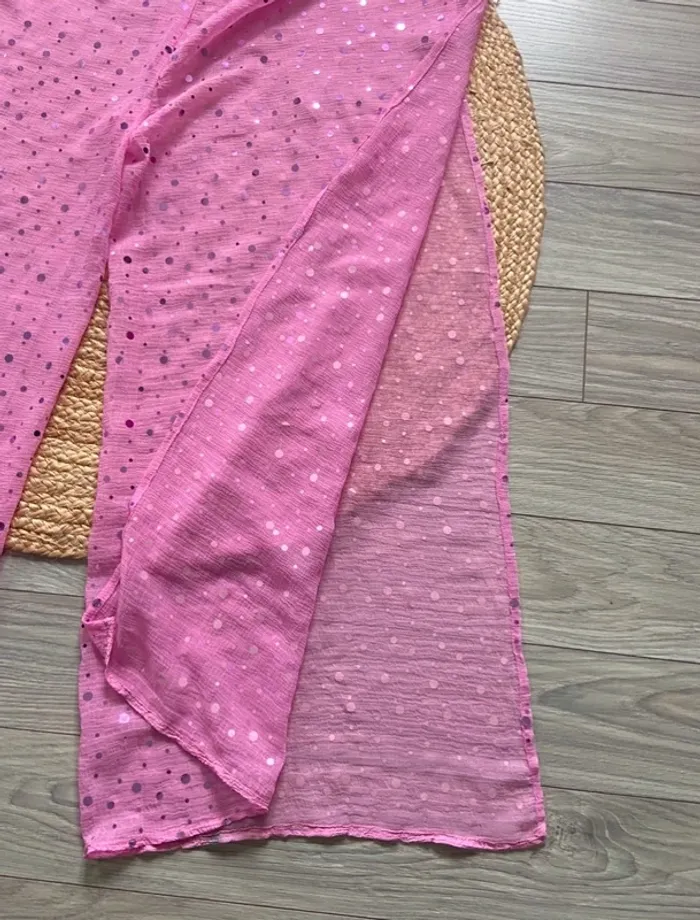 🩷 Pantalon de plage été à nouer rose transparent à pois pailletés Taille unique 🩷 - photo numéro 3