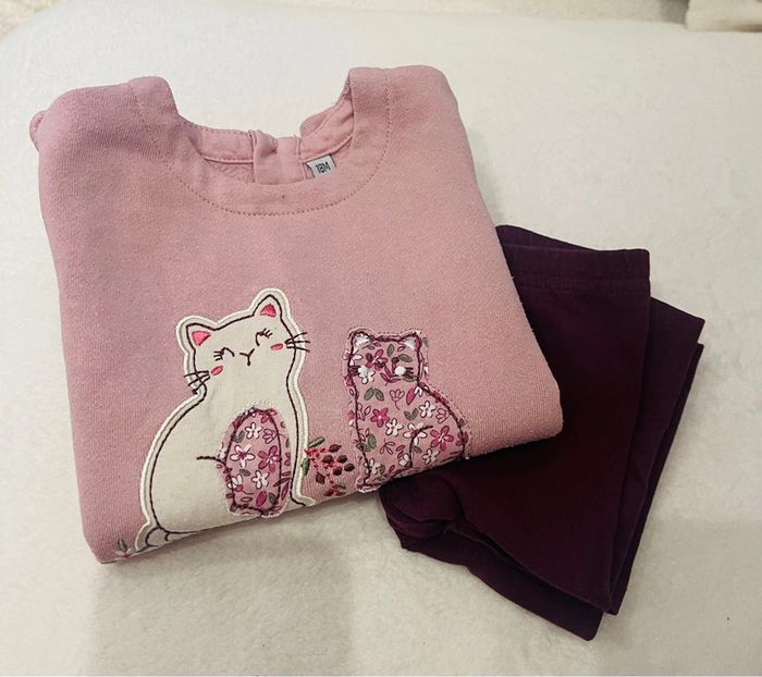 Ensemble petit legging violet et petit pull rose avec des chats 18 mois - photo numéro 9