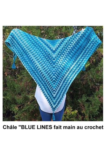 Châle "BLUE LINES" fait main au crochet
