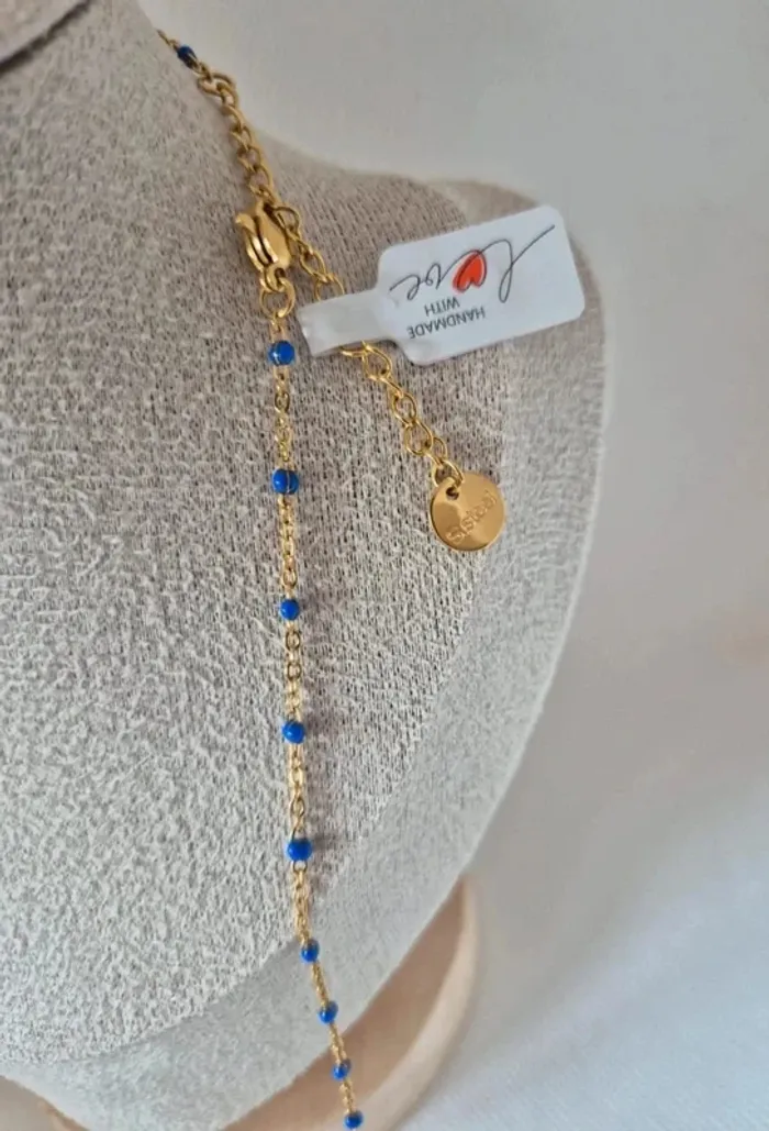 Collier 50cm + 5cm en acier inoxydable perles bleu foncé gigi - photo numéro 2