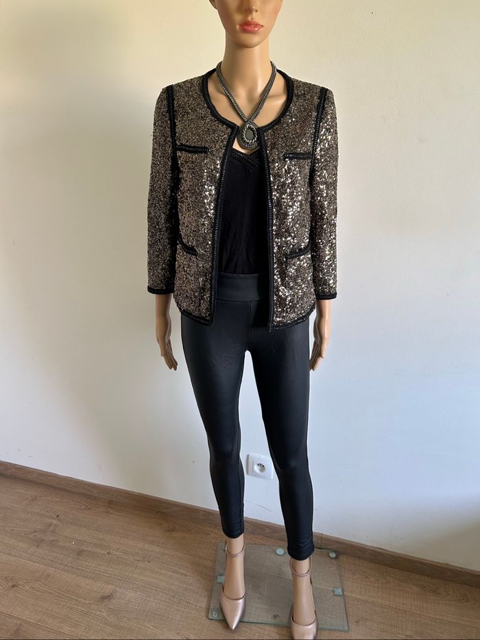 Veste dorée et noire en sequins An’ge taille 1 jamais portée - photo numéro 3