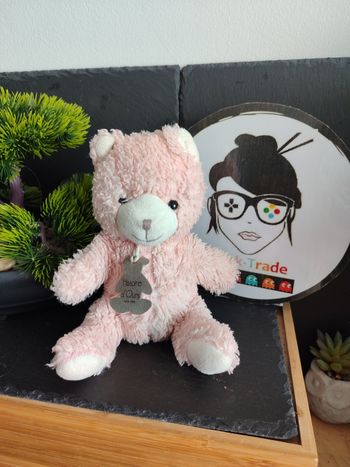 doudou peluche chat histoire d'ours rose blanc Ours Dans Sa Valisette ho2642