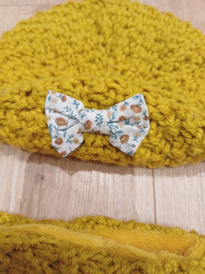 Ensemble moufles béret et snood moutarde - photo numéro 2