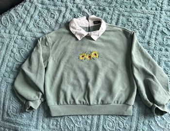 Sweat vert col blanc avec broderie tournesols - SHEIN