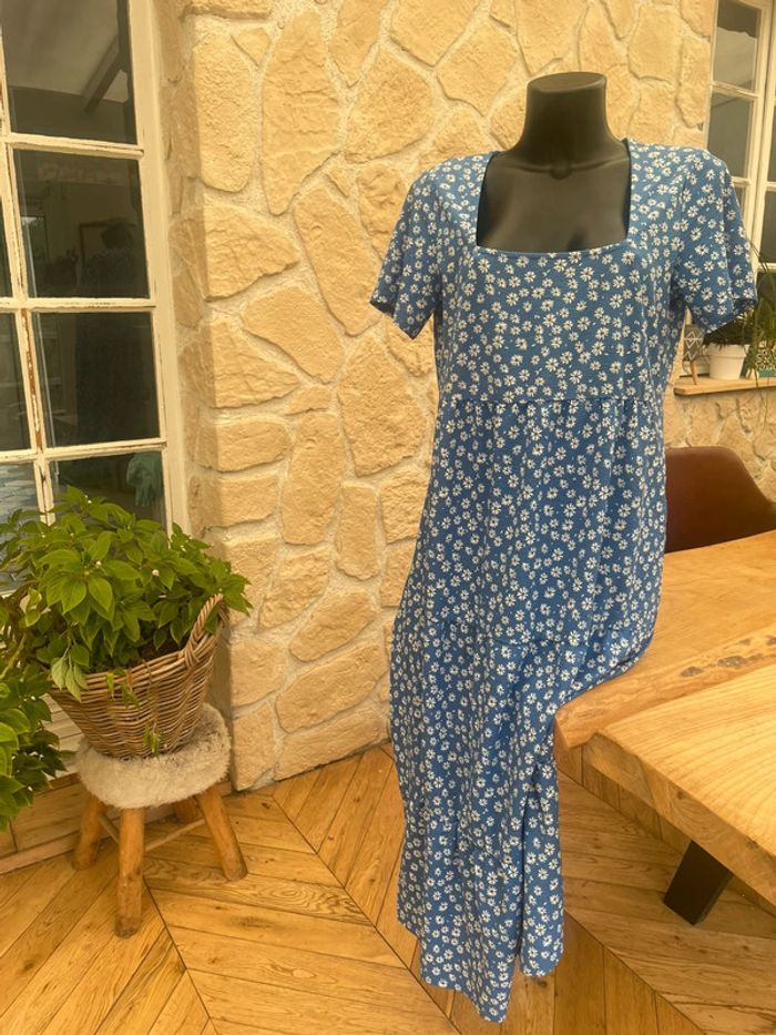 Robe longue d’été kiabi taille L 40 bleu à motifs floral blanc - photo numéro 4