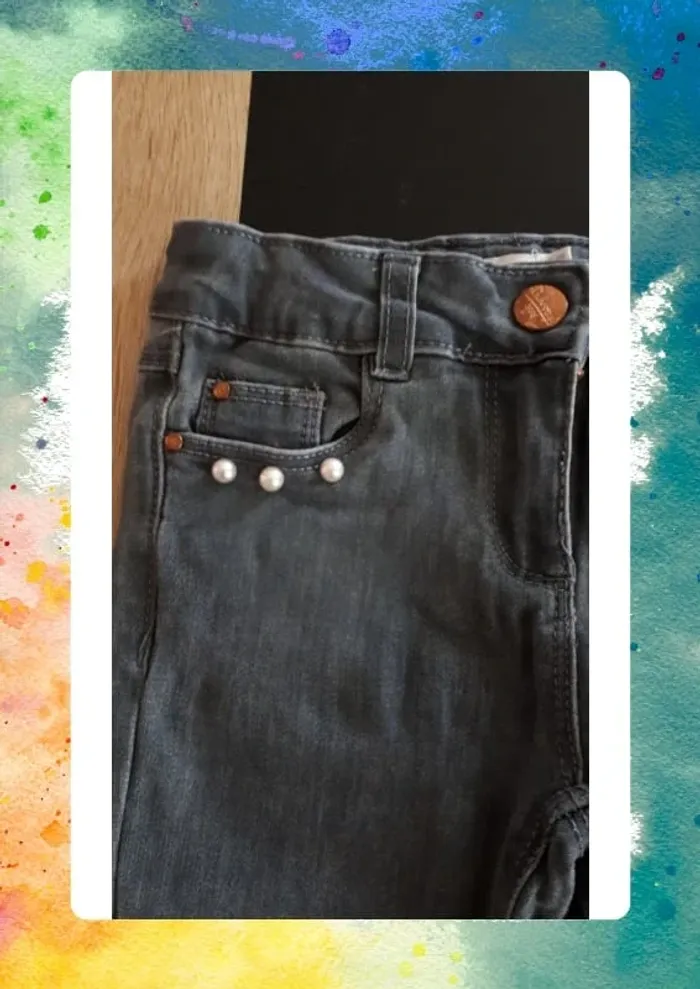 Joli jeans perlés agrémenté de sequins taille ajustable - photo numéro 5