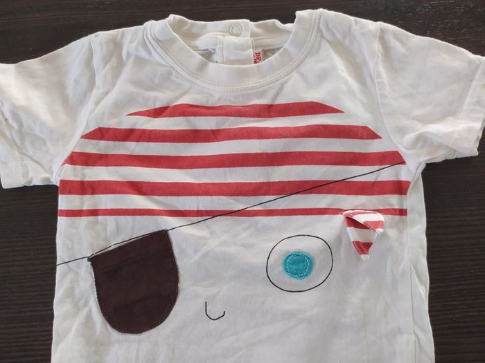 T-shirt été manche courte DPAM 12 mois pirate marinière rouge et blanc - photo numéro 4