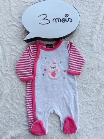 Pyjama grenouillère velours Fille 3 mois souris cœur Influx