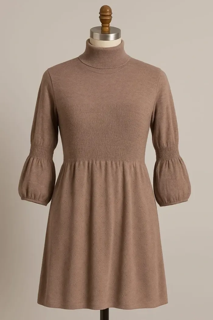 Robe avec col roulé beige marron Naf Naf Taille L - photo numéro 2
