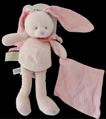 ❤️B4303 Doudou Pantin Plat Mouchoir BABY NAT Babynat Lapin Misty Rose