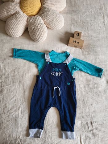 Ensemble salopette et t-shirt manches longues bébé garçon pour automne hiver et rentrée Septembre