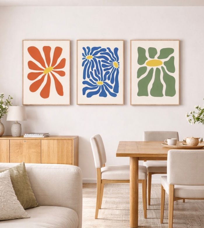 Lot de 3 Affiches Art Floral "Wavy" Rétro - 60x80 cm - photo numéro 3