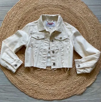 🤍 Veste blouson femme ado fille jeans denim court blanc crème Jennyfer Taille XXXS 🤍
